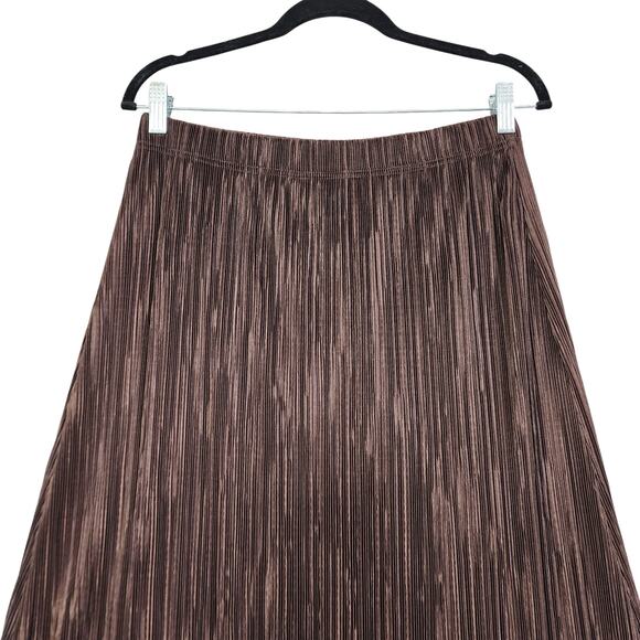 BonWorth Womens Vintage Pleated Slinky Midi Skirt Size Small Petite Brown A Line - Picture 2 of 11